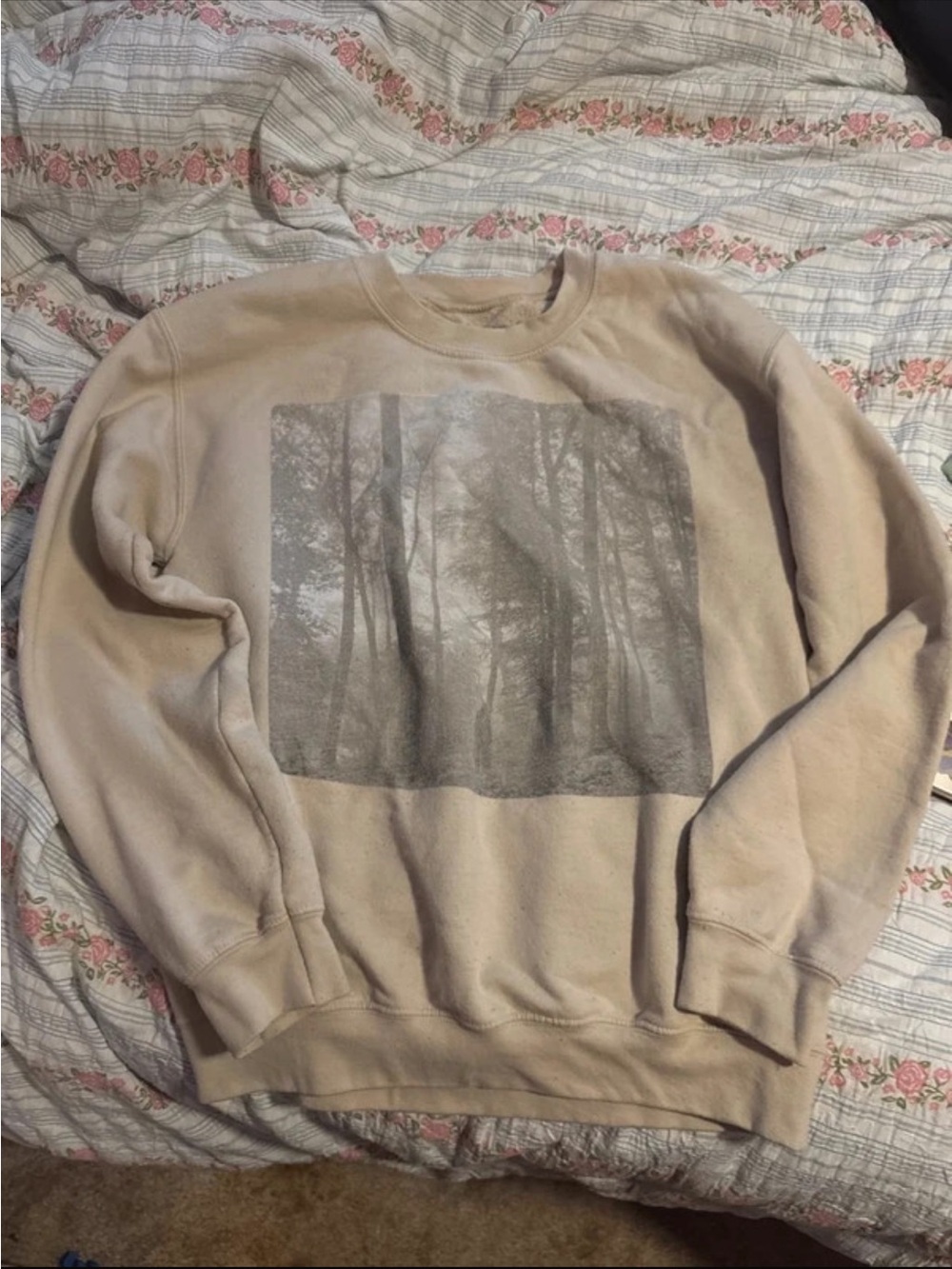 Taylor Swift Folklore Album Beige Crewneck Sweatshirt with Forest Graphic
